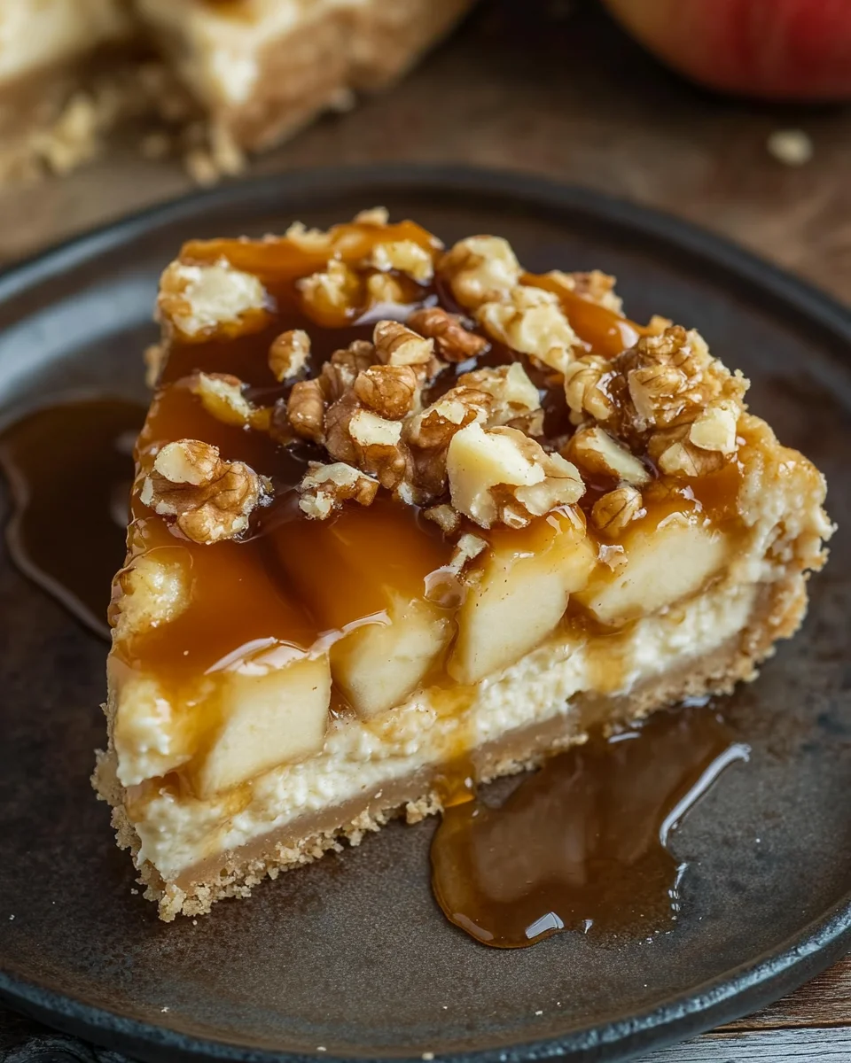 Apfel-Cheesecake mit Walnuss-Streuseln und Karamellsauce 25 Apfel-Cheesecake mit Walnuss-Streuseln und Karamellsauce