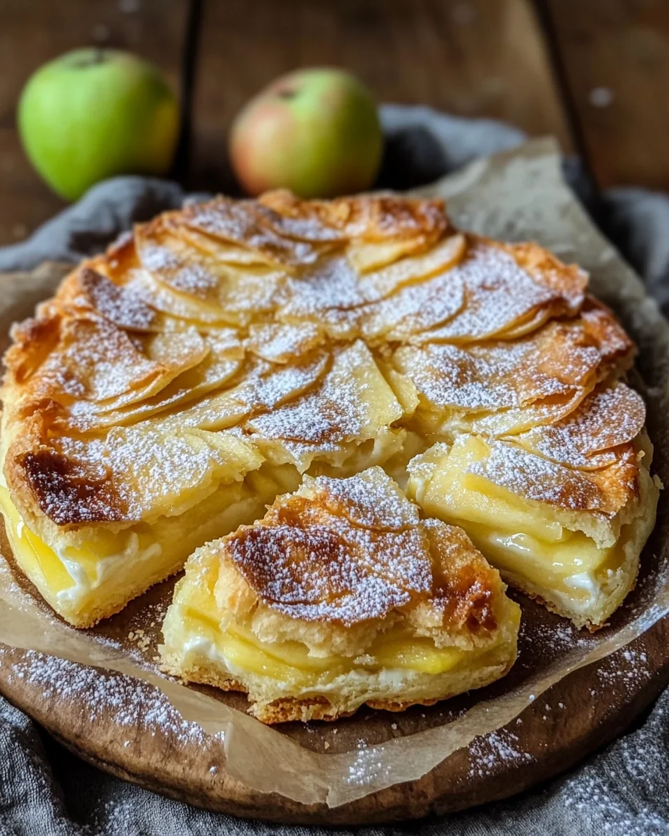 Bl&auml;tterteigkuchen mit Puddingcreme und Apfel