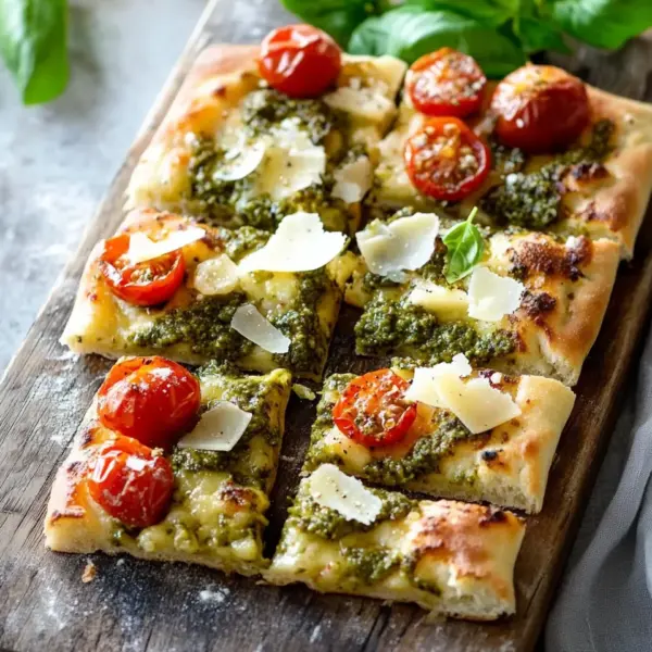 Die beste Focaccia mit Pesto und Tomaten