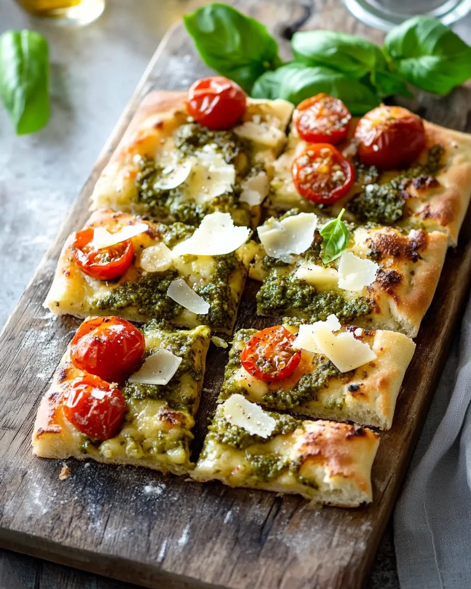 Die beste Focaccia mit Pesto und Tomaten