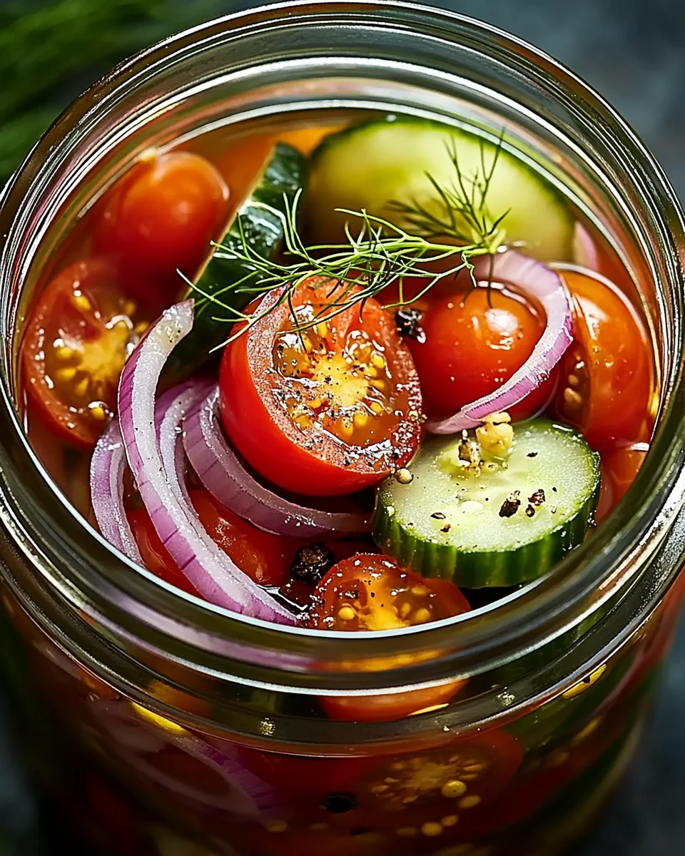 Eingelegte Kirschtomaten, Rote Zwiebeln und Gurken 21 Eingelegte
