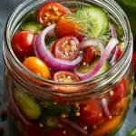 Eingelegte Kirschtomaten, Rote Zwiebeln und Gurken