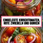 Eingelegte Kirschtomaten, Rote Zwiebeln und Gurken 20 Pinterest Hidden Image