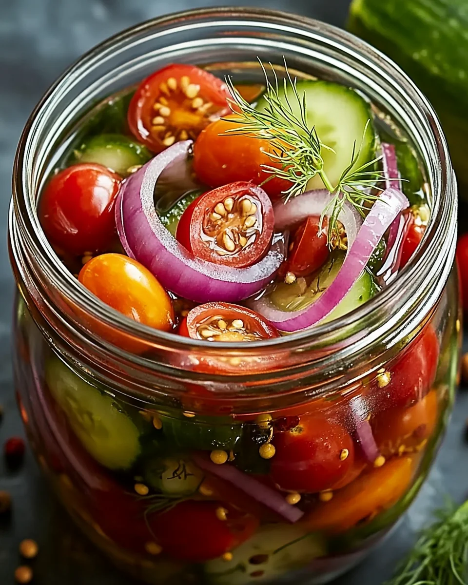 Eingelegte Kirschtomaten, Rote Zwiebeln und Gurken