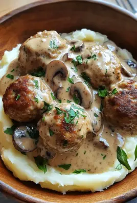 Fleischbällchen mit Kartoffelpüree und Champignonrahmsauce 21 Fleischbällchen mit Kartoffelpüree und Champignonrahmsauce