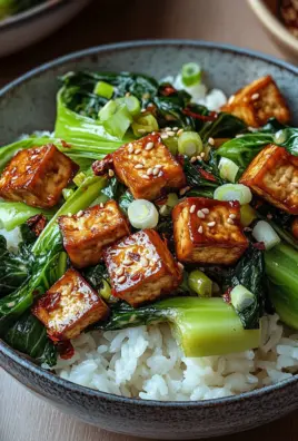 Gebratener Pak Choi mit knusprigem Tofu und Reis