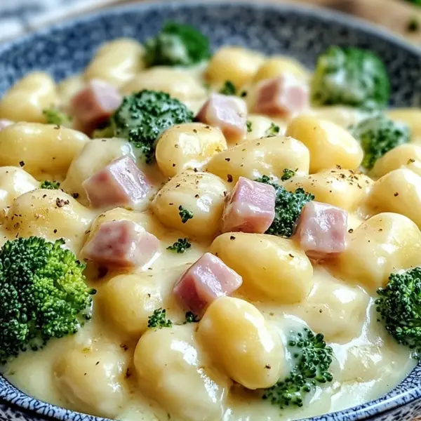 Gnocchi mit Brokkoli und Schinken in cremiger Käsesoße