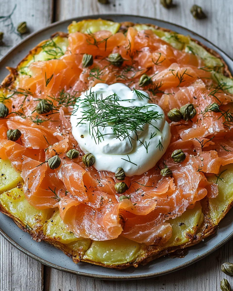 Knusprige Kartoffelgalette mit Räucherlachs und Crème Fraîche 22 Knusprige