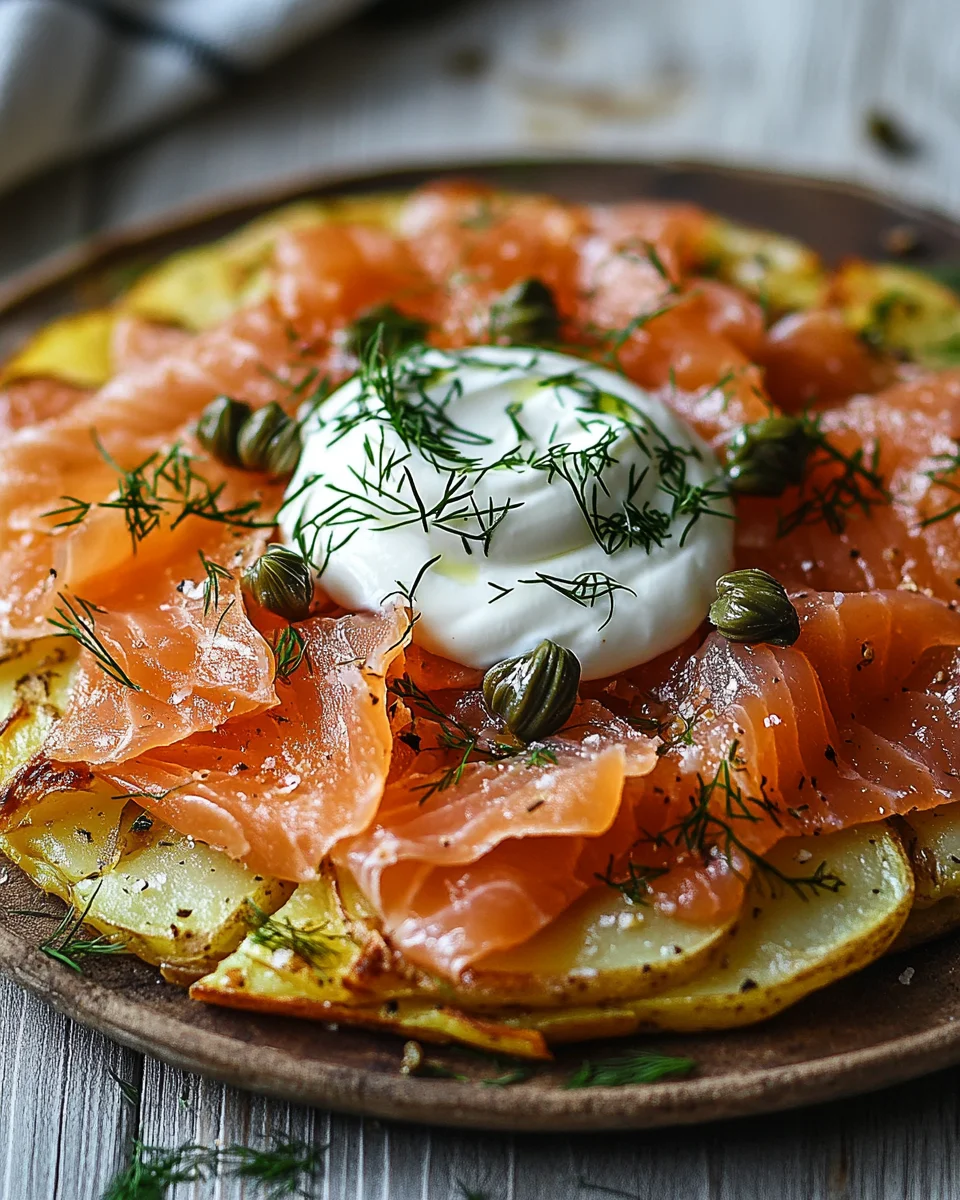 Knusprige Kartoffelgalette mit Räucherlachs und Crème Fraîche 24 Knusprige Kartoffelgalette mit Räucherlachs und Crème Fraîche