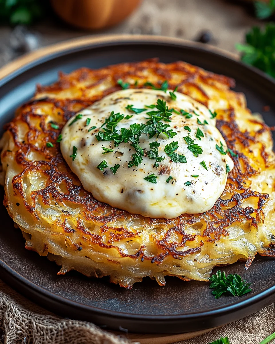 Mozzarella Rösti mit Zwiebel-Pilzrahmsoße 19 Mozzarella