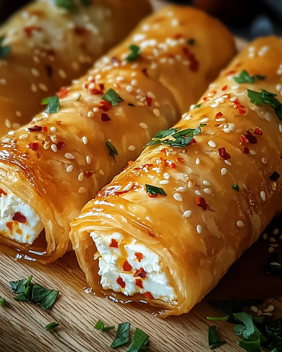 Ofen-gebackene Feta-Rollen mit Chili-Honig