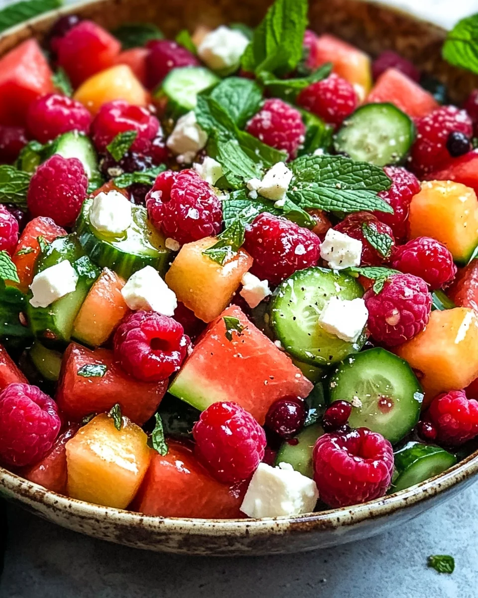 Sommersalat mit Melone, Gurke und Himbeeren 19 Sommersalat