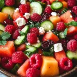 Sommersalat mit Melone, Gurke und Himbeeren