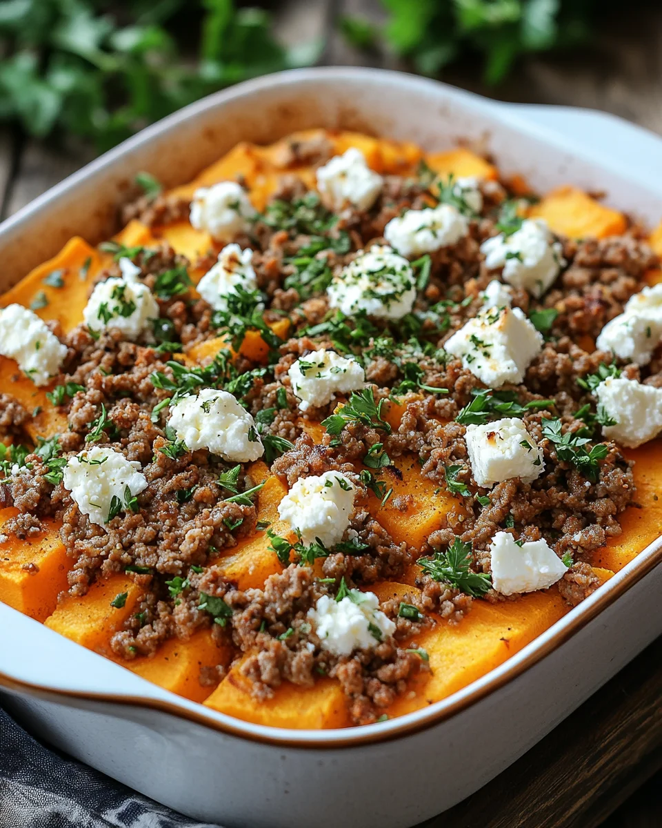 S&uuml;&szlig;kartoffel-Hackfleisch-Auflauf mit Feta