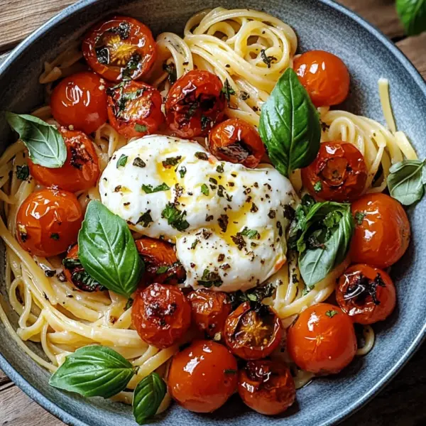 Burrata Pasta mit Tomaten aus dem Ofen