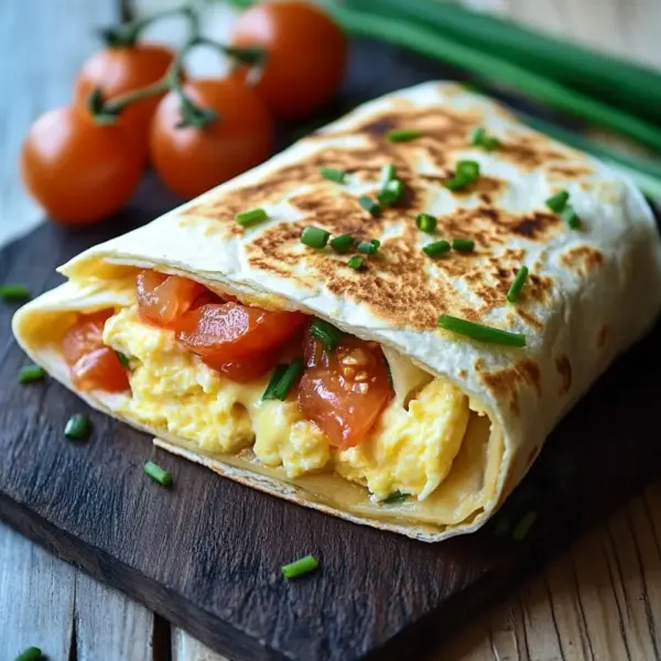 Frühstückswrap mit Ei, Käse und Tomaten