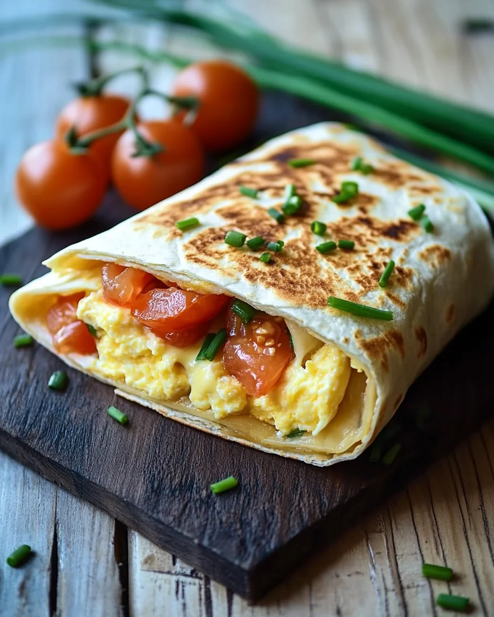 Frühstückswrap mit Ei, Käse und Tomaten