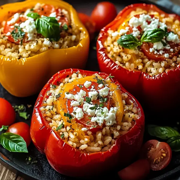 Gefüllte Ofenpaprika mit Reis und Feta