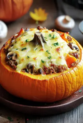 Gefüllter Kürbis mit Fleisch, Champignons, Paprika und Käse aus dem Ofen 22 Gefüllter Kürbis mit Fleisch, Champignons, Paprika und Käse aus dem Ofen