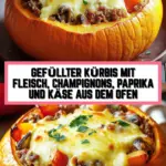 Gefüllter Kürbis mit Fleisch, Champignons, Paprika und Käse aus dem Ofen 25 Pinterest Hidden Image