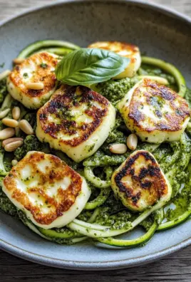 Halloumi mit Zucchini-Pesto-Nudeln