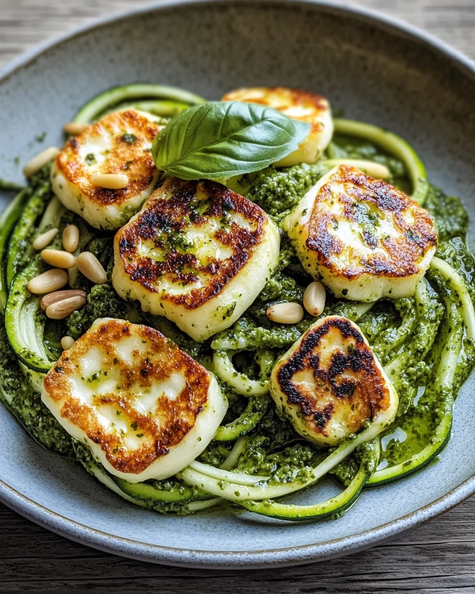 Halloumi mit Zucchini-Pesto-Nudeln