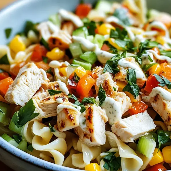 Nudel-Hähnchensalat mit Frühlingszwiebeln