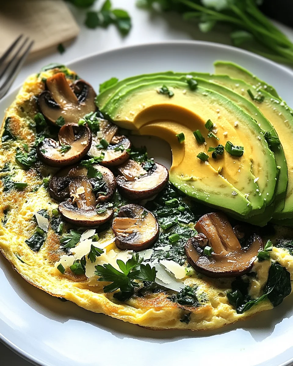Omelett mit Pilzen, Spinat und Avocado 18 Omelett