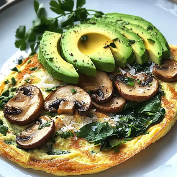 Omelett mit Pilzen, Spinat und Avocado