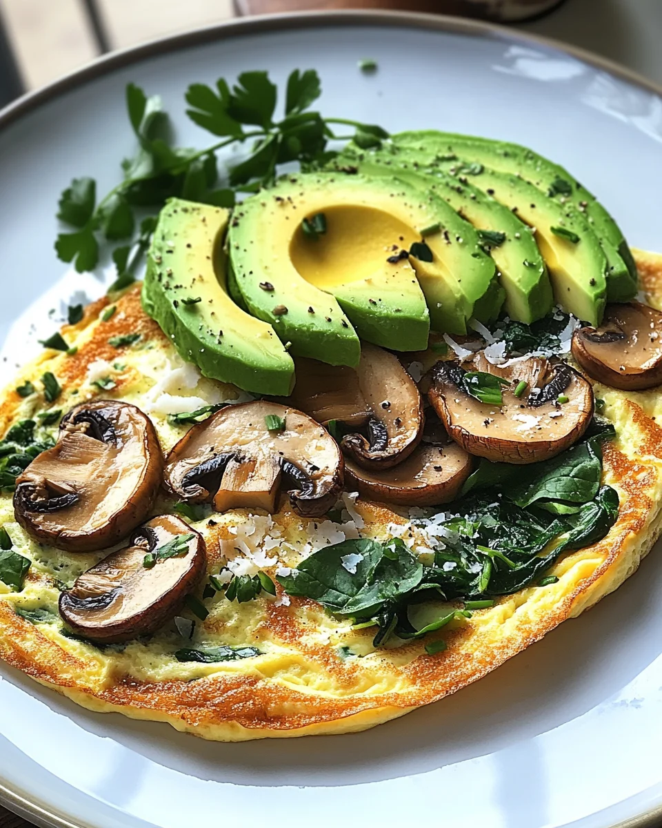Omelett mit Pilzen, Spinat und Avocado