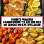 Panierte Parmesan Hähnchenschnitzel aus dem Ofen mit Gemüse und Kartoffelecken 18 Pinterest Hidden Image