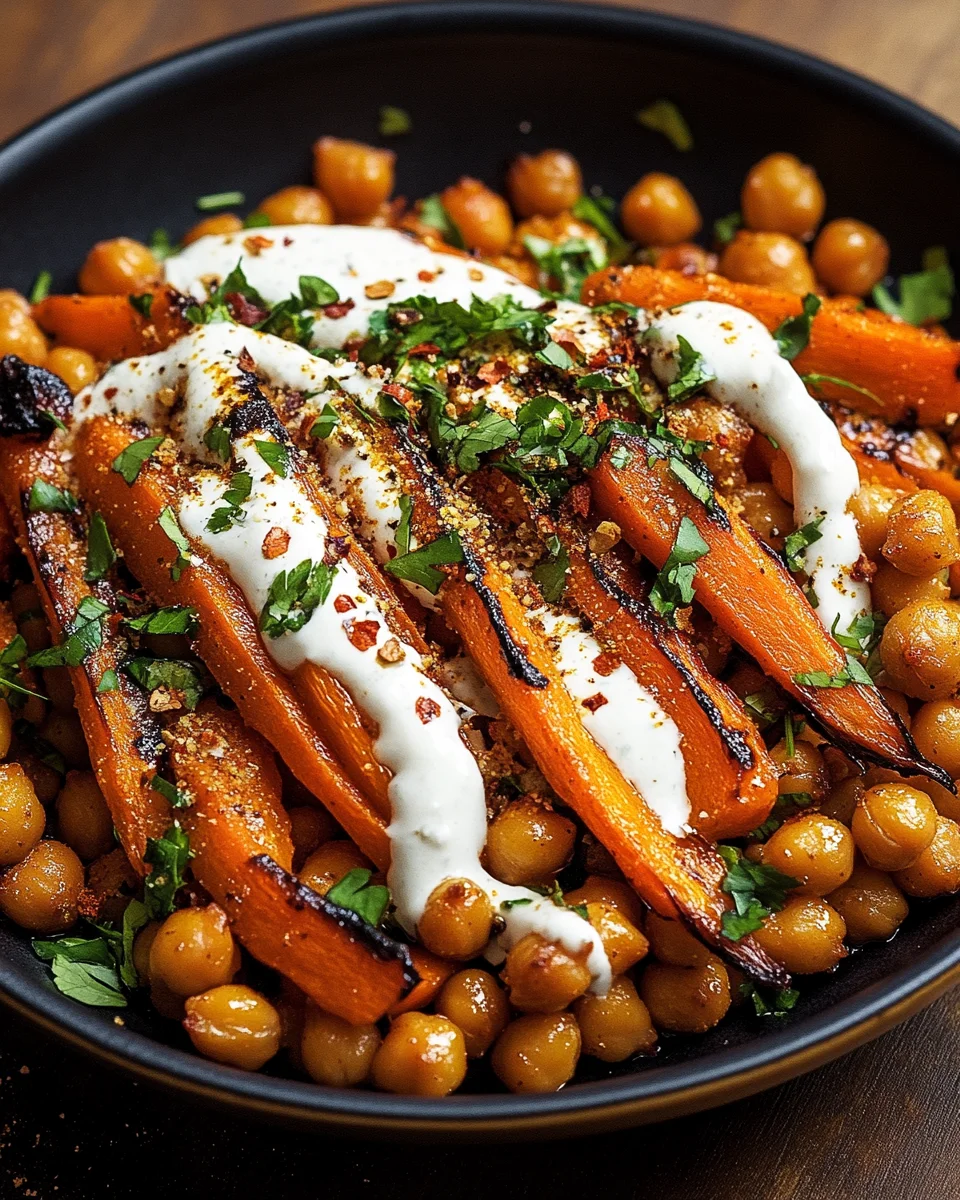 Spicy Maple-Roasted Carrots with Crispy Chickpeas and Yogurt Sauce 19 Spicy