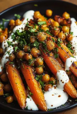 Spicy Maple-Roasted Carrots with Crispy Chickpeas and Yogurt Sauce