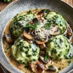 Spinat-Kn&ouml;del mit Pilzragout