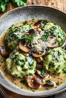 Spinat-Knödel mit Pilzragout