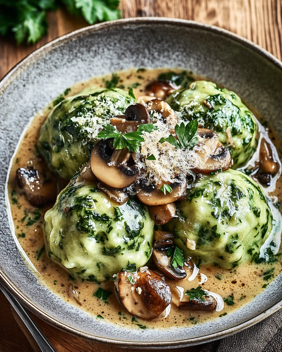 Spinat-Kn&ouml;del mit Pilzragout