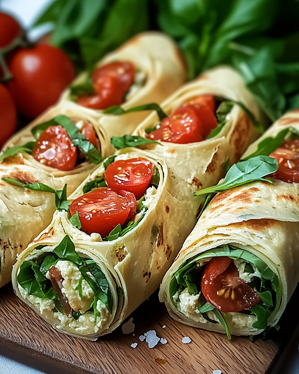 Vegetarische Wrap-Röllchen mit Rucola und Tomaten 18 Vegetarische