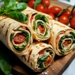 Vegetarische Wrap-R&ouml;llchen mit Rucola und Tomaten