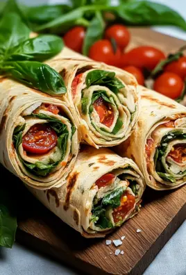 Vegetarische Wrap-Röllchen mit Rucola und Tomaten