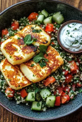 Würziger Halloumi mit Tabbouleh und Minzjoghurt