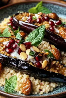 Auberginen mit Dattel-Mandel-Couscous und Minze