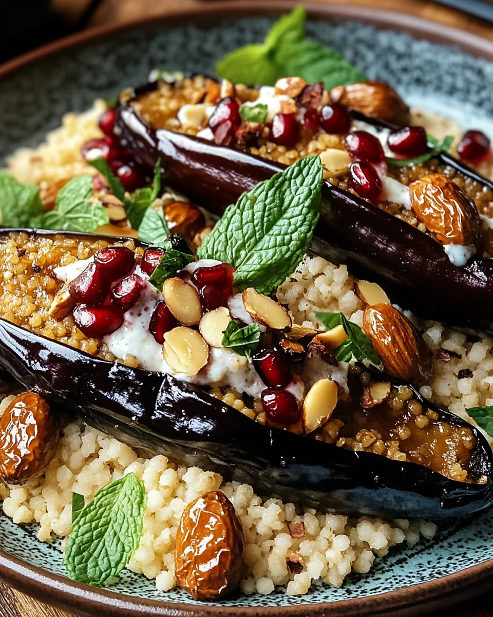 Auberginen mit Dattel-Mandel-Couscous und Minze
