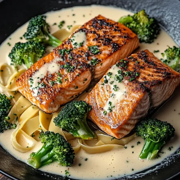 Gebratener Lachs und Brokkoli Alfredo