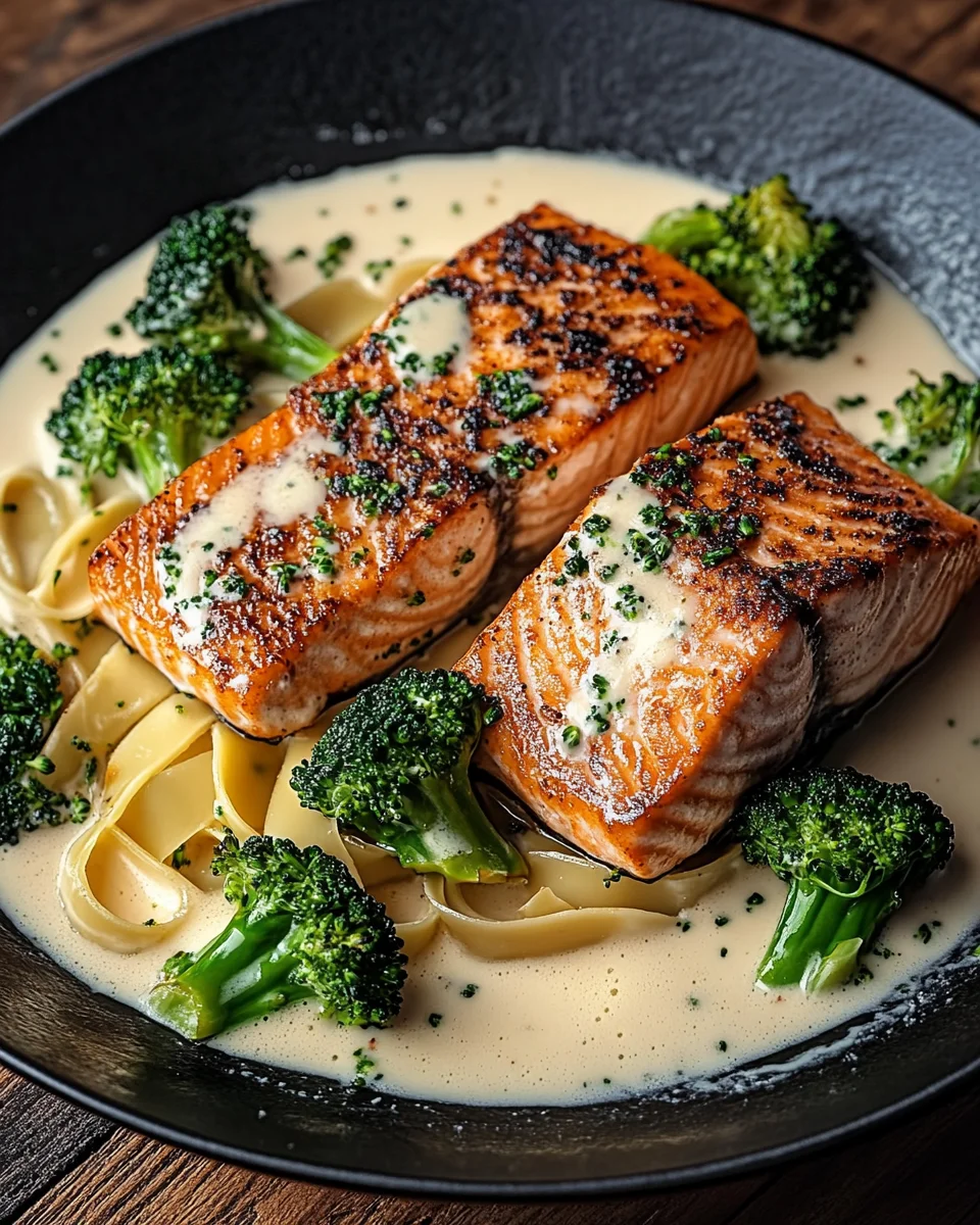 Gebratener Lachs und Brokkoli Alfredo