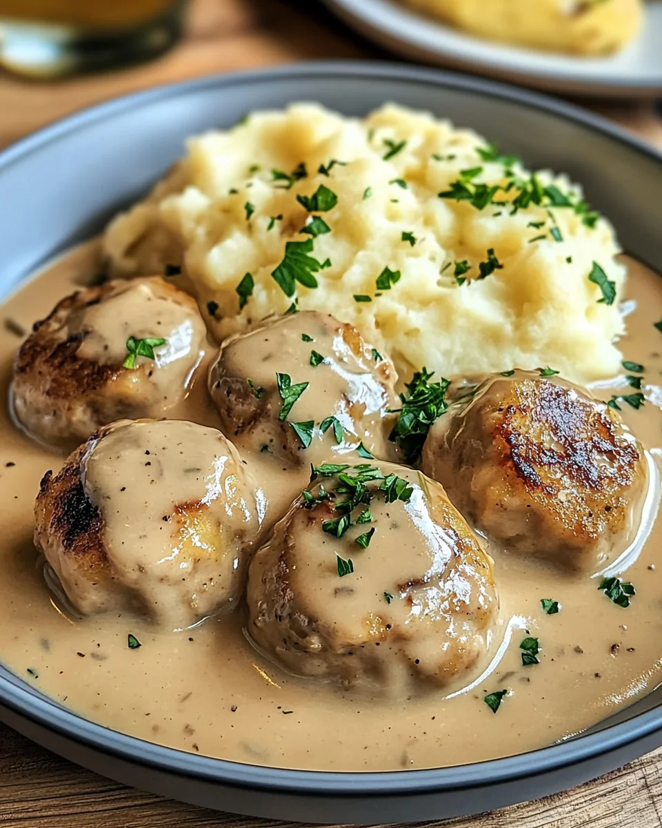 Hackbällchen in cremiger Sauce mit Kartoffelpüree