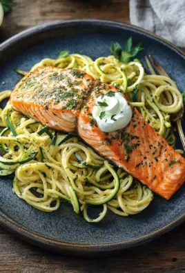 Kräuterlachs auf Zucchinipasta