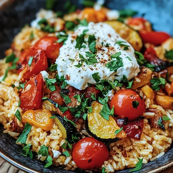 Mediterrane Reispfanne mit Burrata