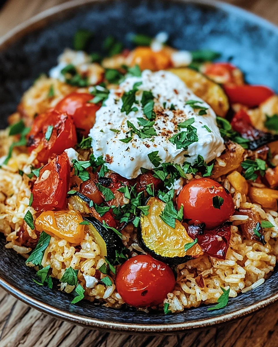 Mediterrane Reispfanne mit Burrata
