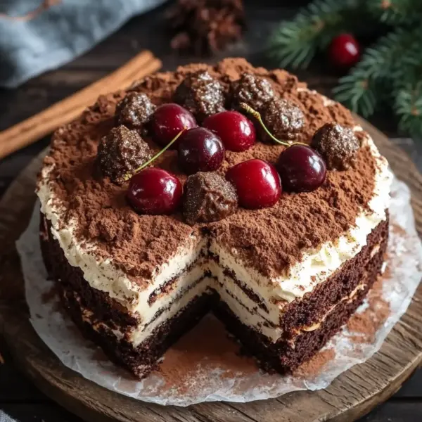 Winterlicher Maulwurfkuchen mit Zimtsahne und Punschkirschen
