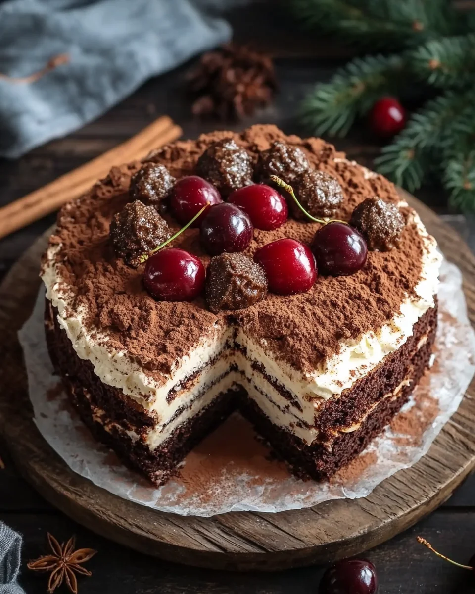 Winterlicher Maulwurfkuchen mit Zimtsahne und Punschkirschen